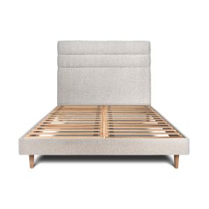 Cama de 135x190 cm con cabecero de línea - tejido rizado - beige claro