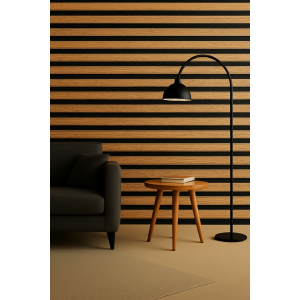 Panel de pared 3d en mdf  roble y negro satinado 2760mmx750 mm ondulado