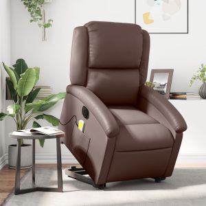 Sillón de masaje elevable eléctrico cuero sintético marrón qweo8310