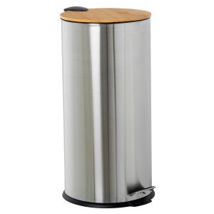 Papelera acero inoxidable 27l. Con pedal tapa madera mate