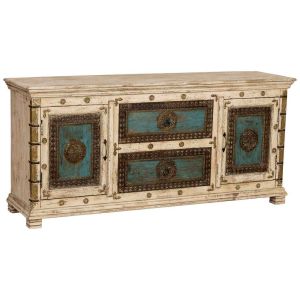 Aparador de madera artesanal blanco 165x45x76h cm