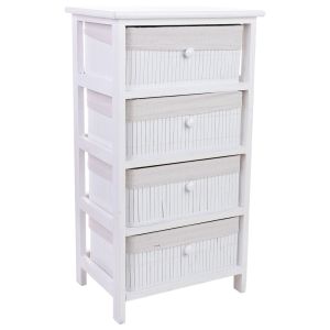 Cajonera blanca de madera con 4 cajones de bambú forrados 40x29x73 cm