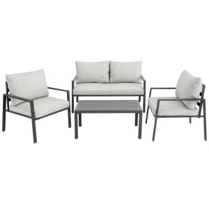 Conjunto de muebles de aluminio con mesa y para 4 personas gris