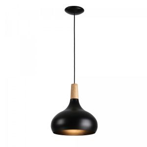 Lámpara coLGante negro y madera nórdico E27 ø26cm