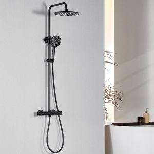 Columna de ducha termostática - auralum max - acero negro - ducha de 3 modo
