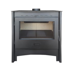 Estufa de leña lara 13,4 kw acero panorámica vermiculita y cristal limpio