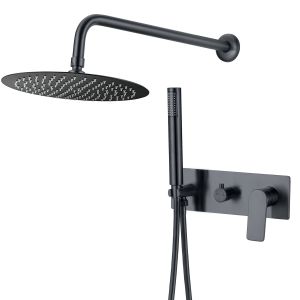 Valaz ducha empotrada redonda embellecedor rectangular negro mate  - 25cm