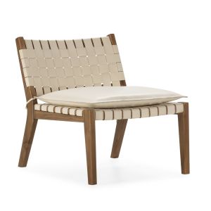 Sillon 65x71x70 madera de teca natural, cuero, p.piel blanco