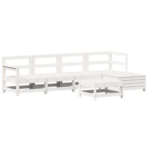 vidaXL juego de sofás de jardín 6 piezas madera maciza pino blanco