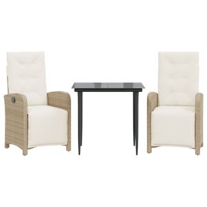 vidaXL sillas y mesita de jardín 3 piezas ratán sintético cojín beige