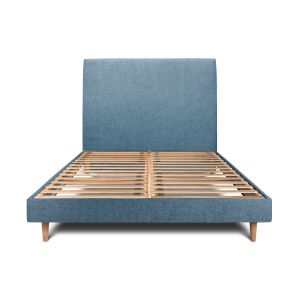 Cama de 135x190 cm con cabecero tapizado - tejido lienzo mate - azul océano
