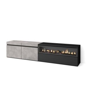 Mueble tv, 200x35x45cm, cemento, chimenea eléctrica rf2247