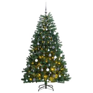 vidaXL árbol de navidad artificial con bisagras 300 LED y bolas 210 cm