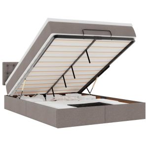 vidaXL cama otomana con colchón y luces LED gris topo 140x200 cm tela