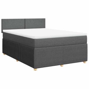 vidaXL cama box spring con colchón tela gris oscuro 140x190 cm
