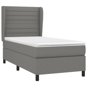 vidaXL cama box spring con colchón tela gris oscuro 90x200 cm