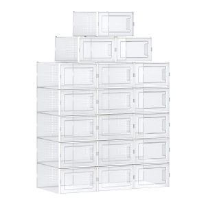 Calicosy - lote de 18 cajas de zapatos de plástico transparentes apilables
