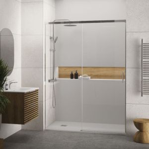 Mampara frontal + puerta corredera 195  cm muse cromado transparente
