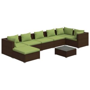 vidaXL set sofás de jardín 8 piezas y cojines ratán sintético marrón
