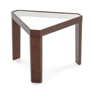 Mesa auxiliar 54x47x40 cristal, madera marron oscuro