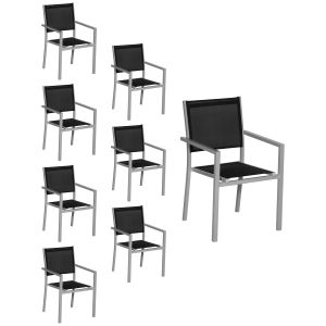 Juego de 8 sillas de aluminio gris textileno negro
