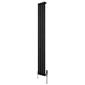 Radiador de columna simple ovalado y válvulas – 1800 mm x 240 mm – negro