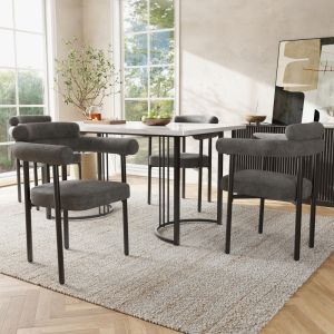 Silla de comedor ante gris oscuro con respaldo ergonómico