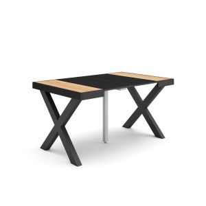 Mesa extensible, 140x90x73cm, roble y negro, patas madera maciza rf2732