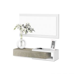 Mueble recibidor con 1 cajón y espejo 95 cm noon blanco – roble alaska