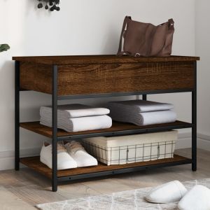 Banco zapatero madera de ingeniería roble ahumado 70x42,5x50 cm esxt4535