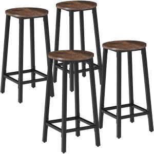 Tectake 4 taburetes altos, mdf y acero, estilo industrial, madera oscura