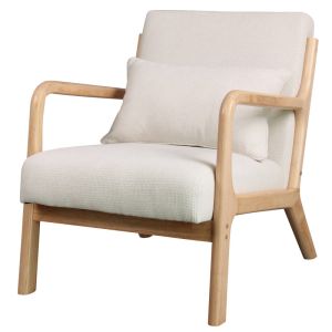 Zack-sillón en tejido  ecru y madera natural