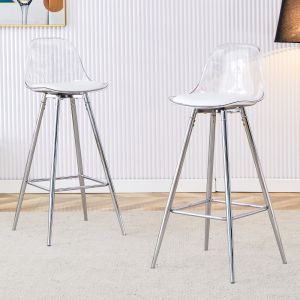 Sillas cocina metal plástico transparente plateado set 2 reposapiés