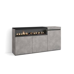 Aparador para salón, 150x35x75cm, cemento, chimenea eléctrica rf2493