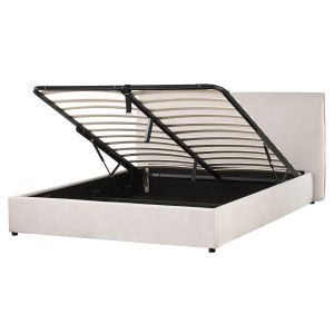 Cama con almacenaje lavaur terciopelo blanco crema 160 x 200 cm