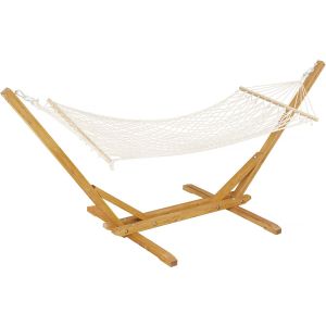 Hamaca de madera con tela de macramé <<dallas>> - 305 x 120 x 123 cm - blan