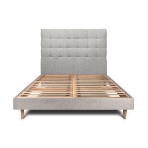 Cama de 140x200 cm con cabecero tapizado - tejido rizado - gris