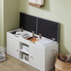 Banco zapatero con 2 puertas y 2 estantes fsr96-w sobuy
