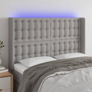 Cabecero con LED de tela gris claro 147x16x118/128 cm eso6047