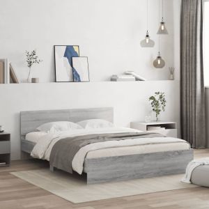 Cama con cabecero gris sonoma 140x200 cm