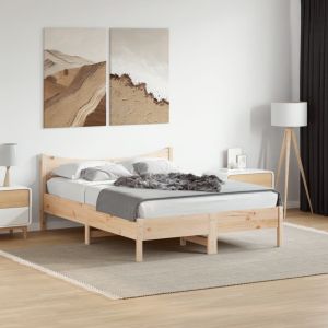Cama matrimonial- 135x190 cm sin colchón madera maciza de pino