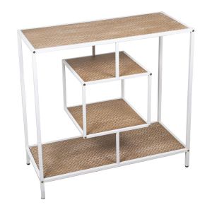 Mesa entrada metal blanco, madera dm