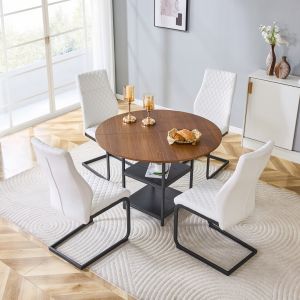 Conjunto de mesa redonda con almacenaje nogal y blanco 4 plazas