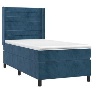 vidaXL cama box spring con colchón terciopelo azul oscuro 90x200 cm