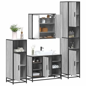 Set de muebles baño 4 pzas madera contrachapada roble ahumado esb2788