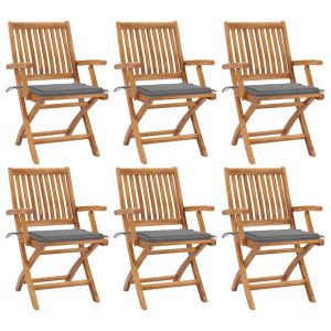 vidaXL sillas de jardín plegables 6 uds madera maciza teca con cojines