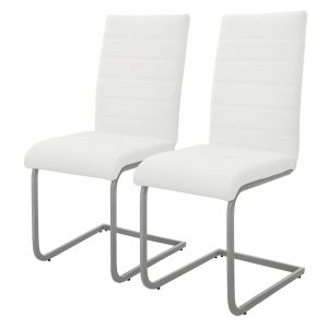Set 2x silla de comedor tapizada de imitación de cuero blanco