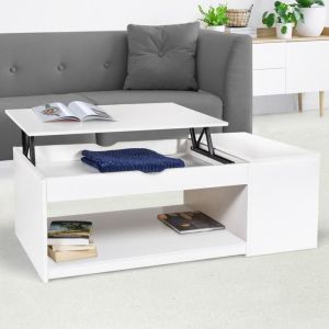 Mesa baja elevable rectangular - color blanco - 110x60x45 cm