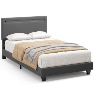 Estructura de cama LED gris - metal madera - 90 x 200 cm