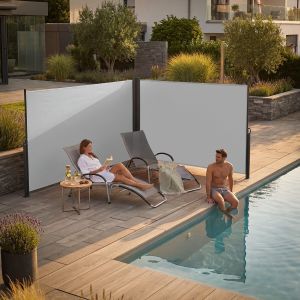 Tectake toldo lateral doble extensible enrollable, 18 x 6 m gris
